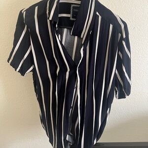 Men's Black and White Striped Shirt